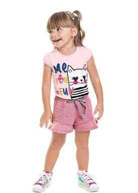 conjunto blusa e short infantil feminino diversao rosa marlan 62574 1