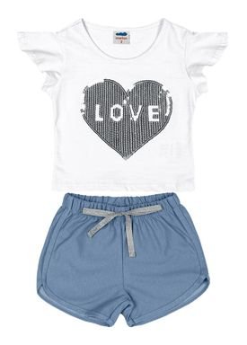 conjunto blusa e short infantil feminino love branco marlan 62570