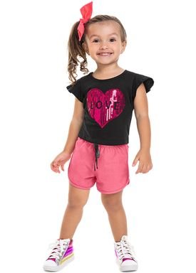 conjunto blusa e short infantil feminino love preto marlan 62570 1