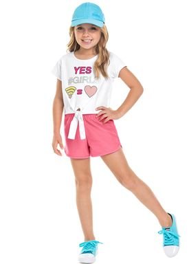 conjunto blusa e short infantil juvenil feminino yes girl branco marlan 44755 1