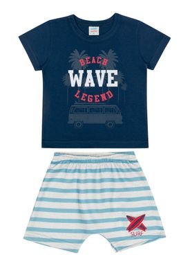 conjunto camiseta e bermuda bebe masculino wave marinho marlan 60516