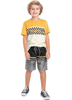 conjunto camiseta e bermuda infantil juvenil masculino gran prix amarelo marlan 64703 1