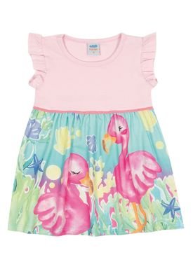 vestido cotton bebe feminino flamingos rosa marlan 60441
