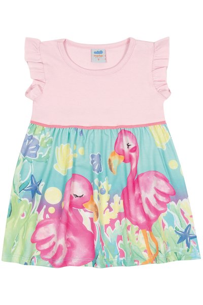 Vestido Bebê Menina Flamingos Rosa - Marlan