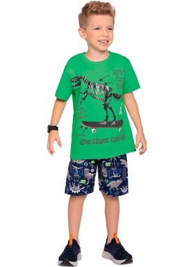 conjunto camiseta e bermuda infantil juvenil masculino dinossaur verde fakini forfun 3366 1