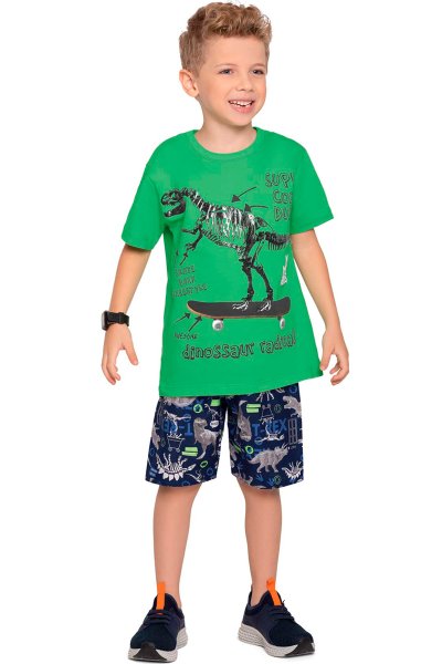 Conjunto Infantil/Juvenil Menino Dinossaur Verde - Fakini Forfun