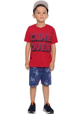 conjunto camiseta e bermuda infantil juvenil masculino game over vermelho fakini forfun 3363 1