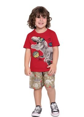 conjunto camiseta e bermuda infantil masculino scary face vermelho fakini forfun 3356 1