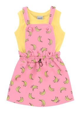 conjunto regata e salopete infantil juvenil feminino bananas amarelo fakini 3105