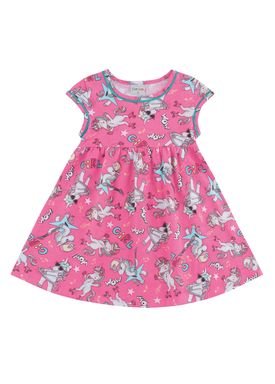 vestido meia malha bebe feminino unicornios rosa fakini forfun 3307