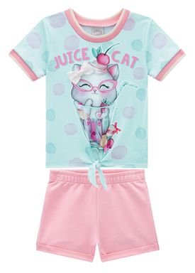 conjunto blusa e short infantil feminino juice cat verde alakazoo 40031