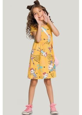 vestido meia malha infantil feminino fashion kitty amarelo alakazoo 11217 1