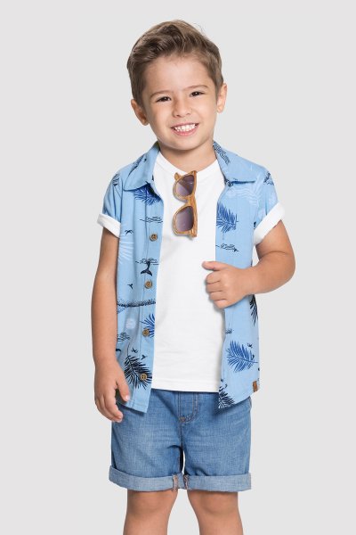 Camisa Infantil Menino Tropical Azul - Alakazoo