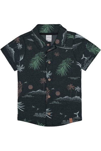 Camisa Infantil Menino Tropical Preto - Alakazoo