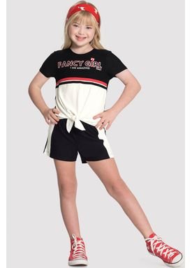 conjunto blusa e short infantil juvenil feminino fancy preto alakazoo 50445 1
