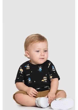conjunto camiseta e bermuda bebe masculino super animals preto alakazoo 50455 1