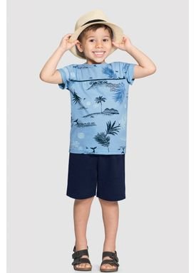 conjunto camiseta e bermuda infantil masculino tropical azul alakazoo 50475 1