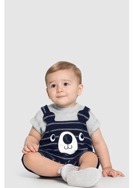 macacao curto bebe infantil masculino ursinho mescla alakazoo 50460 1