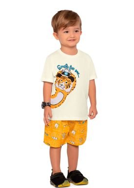 conjunto camiseta e bermuda infantil masculino smile marfim fakini 3203 1