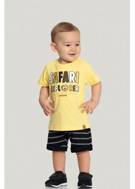 conjunto camiseta e bermuda bebe masculino safari amarelo alakazoo 41113 1