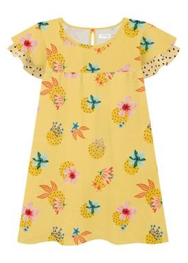 vestido rayon infantil feminino flowers amarelo alakazoo 40043