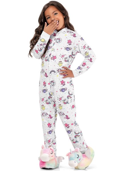 Macacão Pijama Infantil Menina Space Branco - Fakini