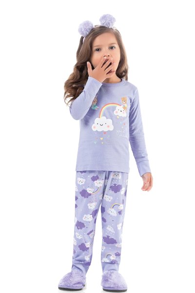 Pijama Longo Infantil Menina Clouds Lilás - Fakini
