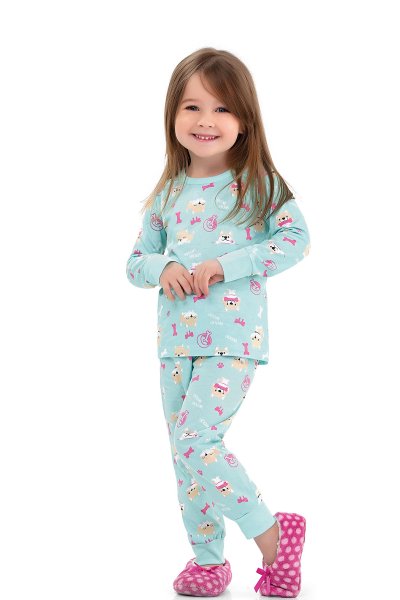 Pijama Longo Infantil Menina Dogs Azul - Fakini