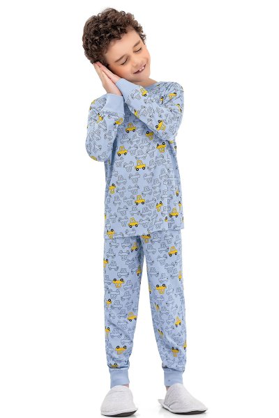 Pijama Longo Infantil Menino Táxi Azul - Fakini
