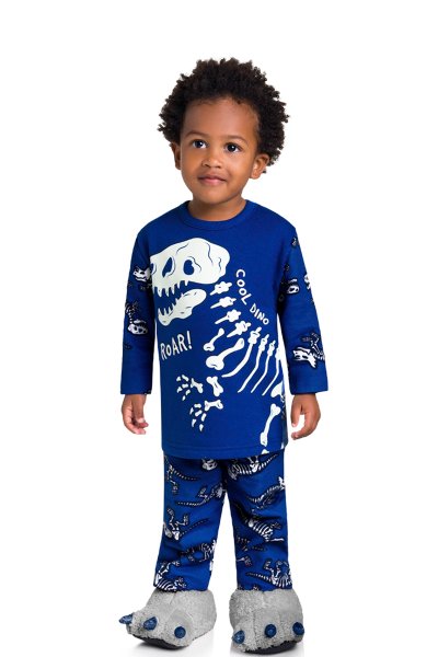 Pijama Moletom Infantil Menino Dino Azul - Brandili