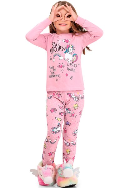 Pijama Longo Infantil Menina Space Unicorn Rosa - Fakini