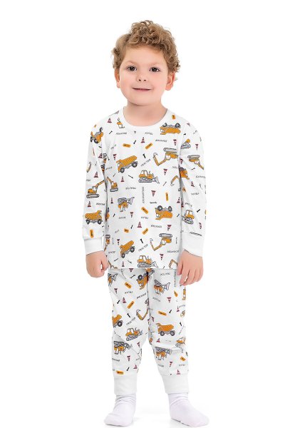 Pijama Longo Infantil Menino Excavation Branco - Fakini
