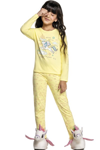 Pijama Longo Infantil Menina Princess Amarelo - Alenice