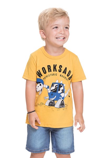 Camiseta Infantil Menino Worksaur Amarelo - Alenice
