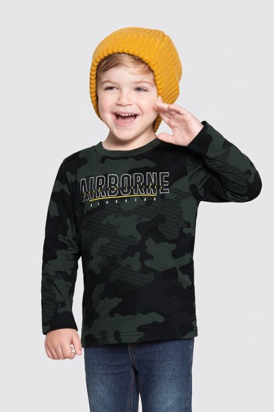 Camiseta Meia Malha Infantil Menino Airborne Verde - Alakazoo