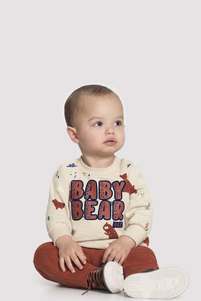 Conjunto Moletom Bebê Menino Baby Bear Bege - Alakazoo
