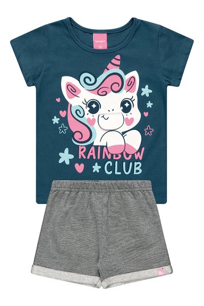 Conjunto Infantil Menina Rainbow Club Azul - Kamylus