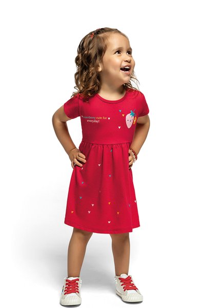 Vestido Meia Malha Infantil Menina Strawberry Vermelho - Kamylus