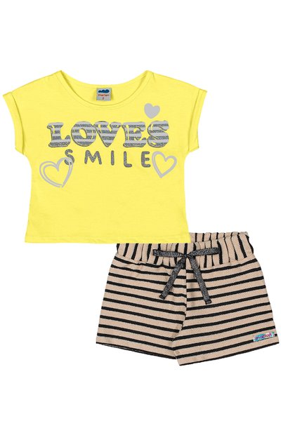 Conjunto Infantil Menina Loves Smile Amarelo - Marlan