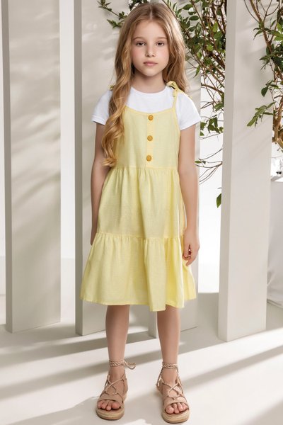 Conjunto Vestido e Blusa Infantil Menina Amarelo - Colorittá