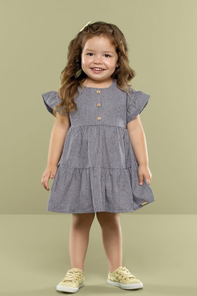 Vestido em Tecido Xadrez Infantil Menina Marinho - Colorittá