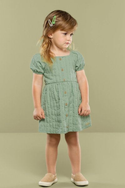 Vestido em Cotton Leve Infantil Menina Verde - Colorittá