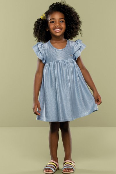 Vestido em Canelado de Gloss Infantil Menina Azul - Colorittá