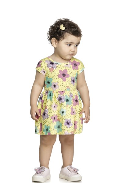 Vestido em Meia Malha Bebê Menina Flowers Amarelo - Elian