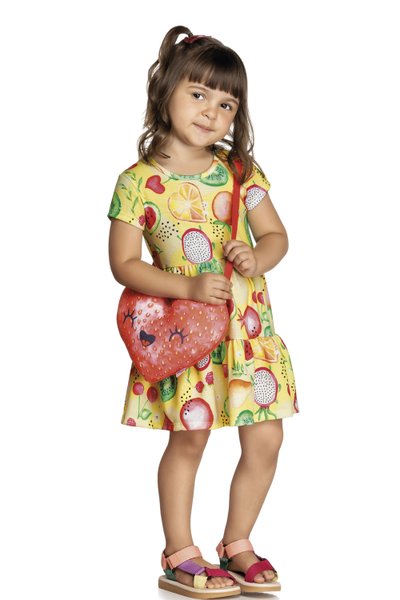 Vestido em Cotton com Bolsa Infantil Menina Amarelo - Elian