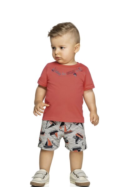 Conjunto Camiseta e Bermuda Bebê Menino Sailing Laranja - Elian