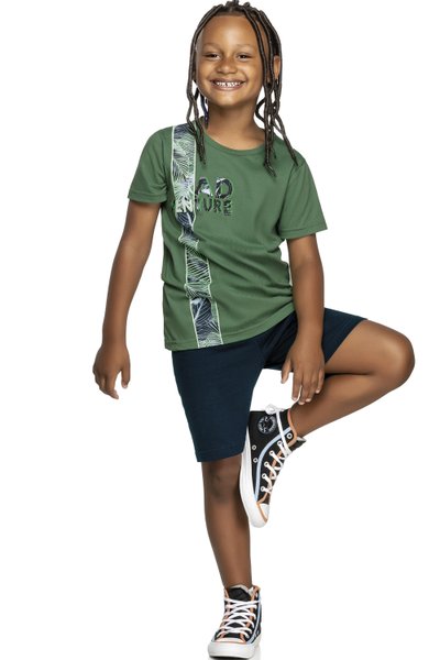 Conjunto Camiseta e Bermuda Infantil Menino Verde - Elian