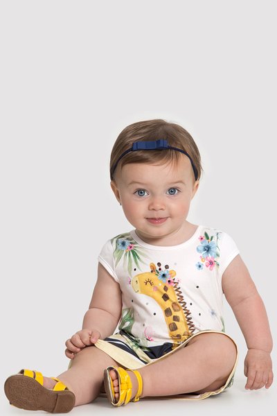 Vestido em Malha Modelli Bebê Menina Girafa Marinho - Alakazoo