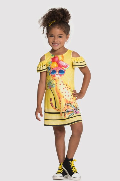 Vestido em Malha Modelli Infantil Menina Amarelo - Alakazoo