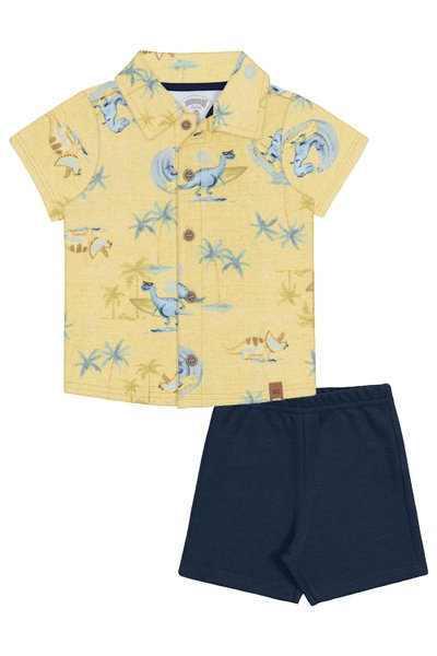 Conjunto Camisa e Bermuda Bebê Menino Surfe Amarelo - Alakazoo